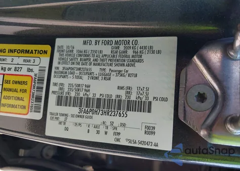 2017 Ford Fusion Se from USA, damaged, VIN 3FA6P0H73HR237655